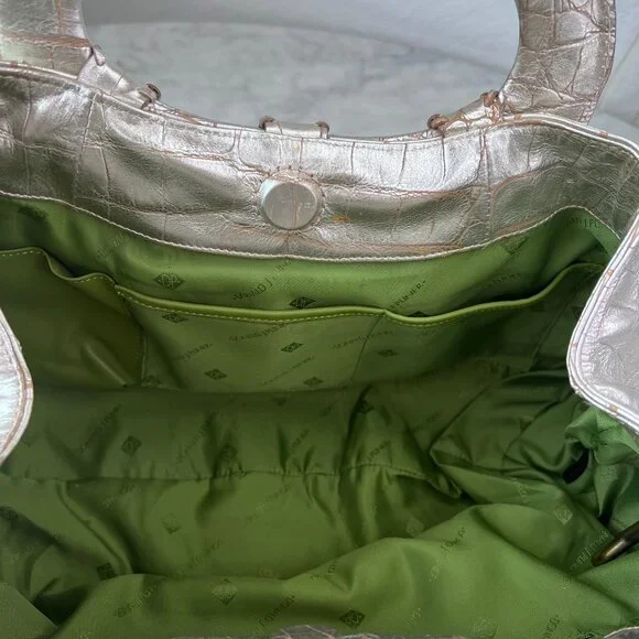 Donald J Pliner Printed Metallic Croco Purse Handbag Clutch Satchel Leather - Picture 11 of 12